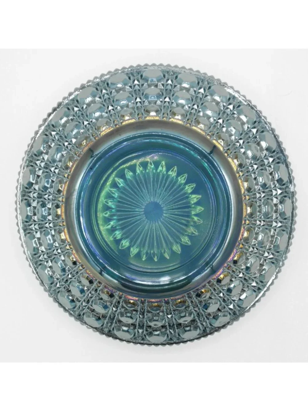 Iridescent Blue Carnival Glass 10 Inch Bowl Indiana Glass Windsor Pattern